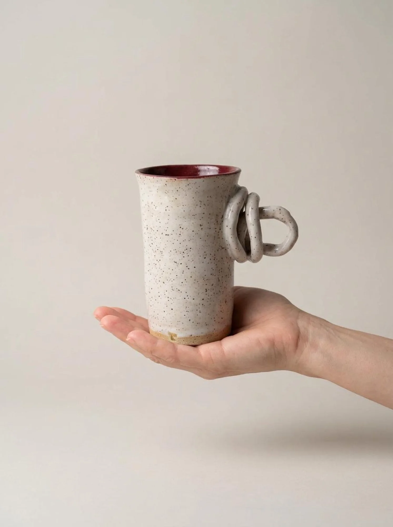 Speckled Tall Double Loop Cup - front view