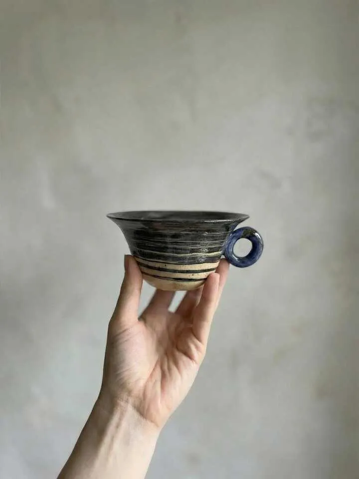 Swirled Charcoal Espresso Cup - detail view
