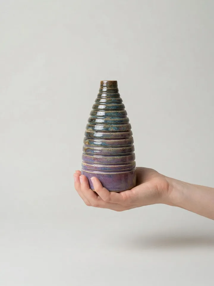 Layered Ring Iridescent Vase - detail view